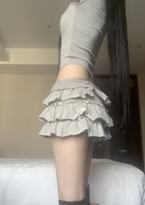 Serian low-waist frill skirt (light gray)