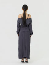 Scratch Cape Off-Shoulder Belted Shirt, Charcoal