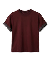 Rolled-Sleeve Cropped Short-Sleeve T-Shirt Burgundy