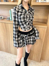 1416. Check shirring crop sh (2color)