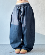 BALLOON BANDING LONG DENIM PANTS💙🖤 - 2 COLORS