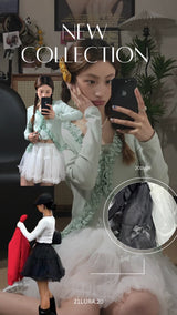 (尺寸）#S1001 Bow mesh tutu skirt (2colors)