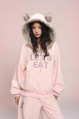 eat me plz* カシーキャットイヤーフリースフーディフォアオータムウィンターウォームジャケット