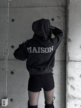 back cubic semi-crop hooded zip-up