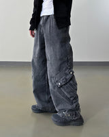 Skull Dart Wide Cargo Denim Pants