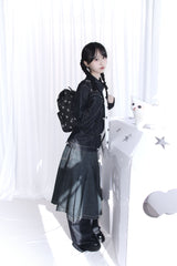 star pattern denim pocket backpack