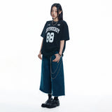 カットオフカプリデニムパンツ - DEEP BLUE