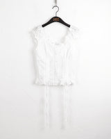 fullin Shirring String Button Sleeveless Blouse
