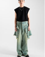 Line Up Layered Wash Denim Skirt Pants