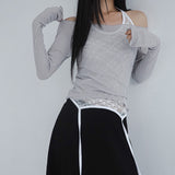[Kient] Vネック ウェーブ スリム リブTシャツ 4カラー