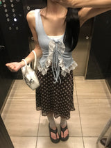 Lovesome Lace Frill Ribbon Sleeveless Top