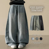 Poae Site Pin Tuck Stripe Denim Wide Pants