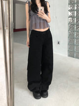 ブラックローライズワイドデニムパンツ (one color)