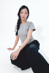 Heart Logo Shirring Detail Top Gray