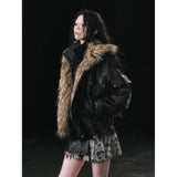 2024FW“rain” Fur collar leather jacket