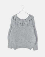 Renu Punching Round Neck Loose Fit Long Sleeve Long Knit