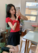 #RS Dot Puff Frill Short Sleeve Blouse + Scrunchie Set