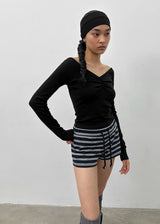 [MADE] Shabni V-neck Shirring Long-sleeved T-shirt