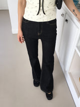 [3色] リビースティッチレッグルームブーツカットローデニムパンツ