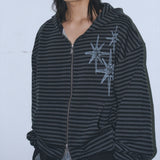 Untitled スターリーナイトスモールストライプフードジップアップ BLack Chacoal
