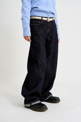 Non-fade slub low denim pants