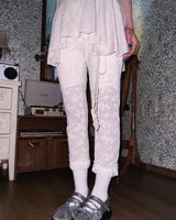 (2color) Ruffle Lace Flower Slim Pants [Ethnic Belt Set]