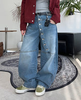 Pet Curved Button Denim Pants
