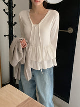 #Ribbon Strap Layered Tiered Cardigan (3color)