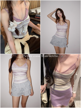 Purple Lace Stripe Sleeveless T-shirt 2