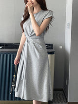 Peta Roll-Up Cap Sleeves Flare Tie Long One Piece