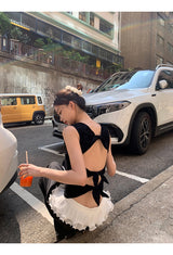 Rose Black Backless Sleeveless T-shirt
