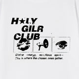 オーバーサイズ ヒップホップ ダンススタジオ ホーリーガールクラブ グラフィック 半袖Tシャツ_WHITE