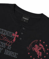 ホースレタリングヘンリーネッククロップドTシャツ - ブラック