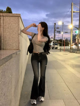 [BELLIDE MADE] Wannabe Low Rise Slit Flare Denim Pants