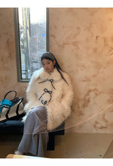 Ivory Poodle Fur Ribbon Half Coat