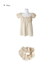 [Scrunch SET ] Unru Puff Shirring Layered Button Blouse