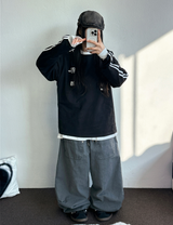 HIGH QUALITY🌌DOWN SNAP HIP PATCH RIVET PIGMENT BALLOON LONG PANTS 🤎3COLOR