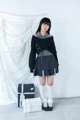 laceup ribbon knitset(black)