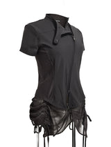  CURVED ZIP-UP SHIRT WITH LAYER . DARK BROWN