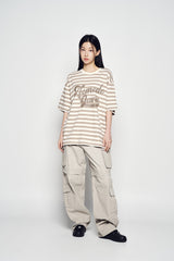 25SS ストライプロゴプリントショートスリーブTシャツ ベージュ