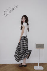 Black Checkered Unbalanced Long Skirt