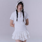 90's スカラップステッチネックTシャツ (WHITE)
