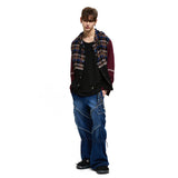 KNIT MIXED CHECK HOOD - BLACK