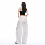 Layered Frill Detail Curved-Leg Casual Pants