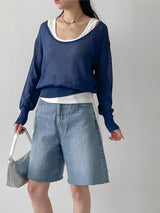 Clips U-neck See-through Knit