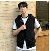 Crop Hooded Zip-up Vest Black