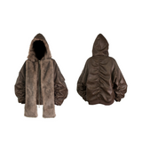 RELABEL Spatial Relations (Sun Shadow) Detachable, Adaptable Scarf Hood Full-Wool Pleated Leather MA-1 Pilot Jacket