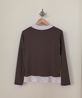 Round collar striped frill T-shirt
