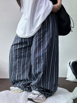 リネンティニーストライプワイドパンツ🩵🍰🖤🪽4カラー