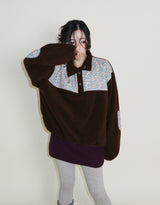 Femme Flower Pattern Quilted Fleece Long Sleeve T-Shirt (Button Detail)
